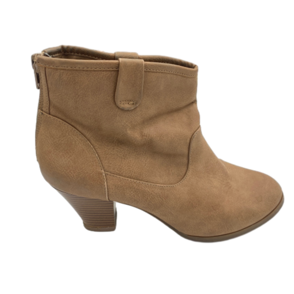 Style & Co Donia Womens 8 M Boot Brown Leather Back Zip Block Heeled Bootie